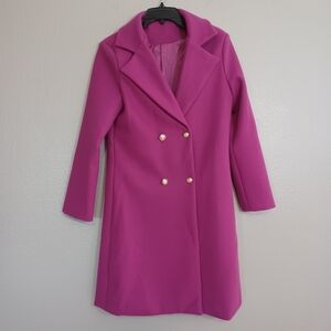 Elegant Magenta Purple-Pink Double-Breasted Women's Coat Button Up Winter Jacket